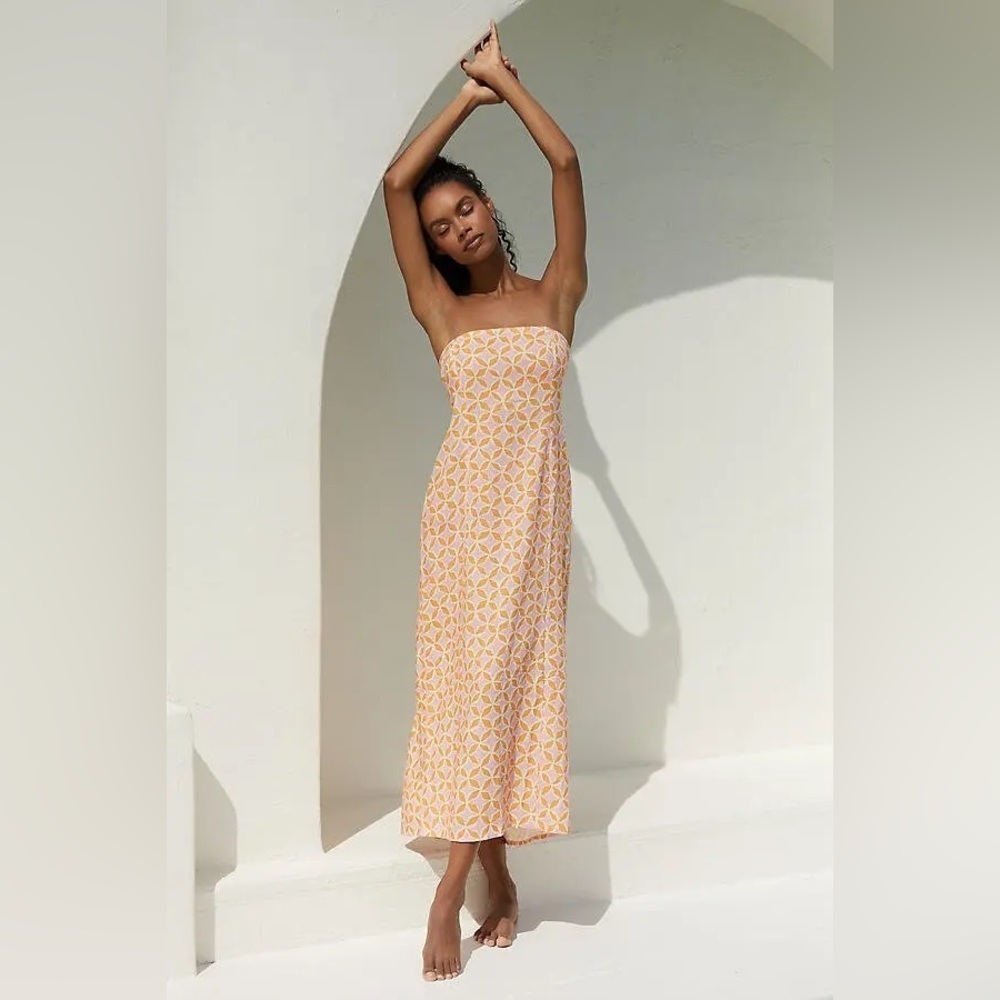 ANTHROPOLOGIE Aliza Strapless Linen Maxi Dress - Pink Size XS